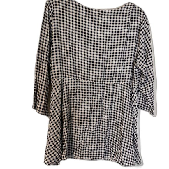 Torrid Blouse 1X Blue White Gingham Check V-Neck 3/4 Sleeve Cottagecore Bohochic - Picture 3 of 6
